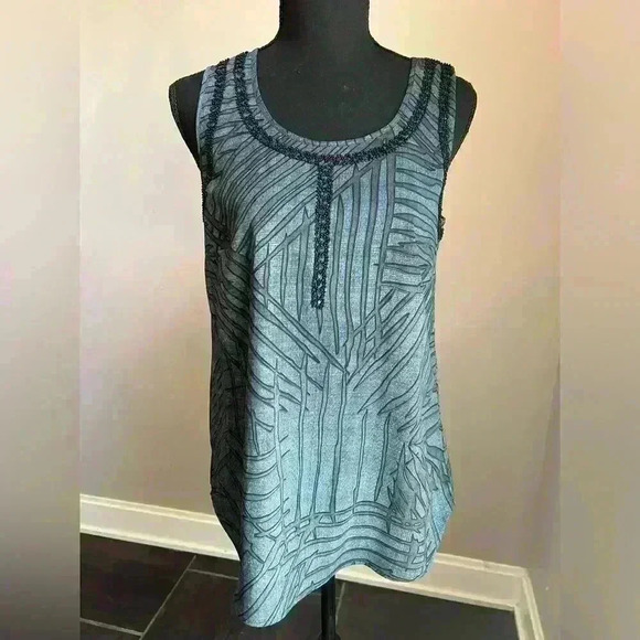 CABI Limited Edition Blue/Gray Sequined Beaded Sleeveless Blouse XS - Picture 2 of 5